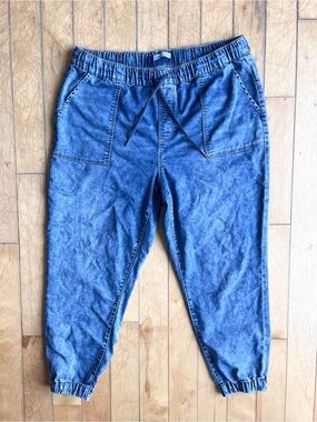 DEX Cargo Style Denim Jogger Pants with Drawstring Waist & Elastic Cuffs Size X
